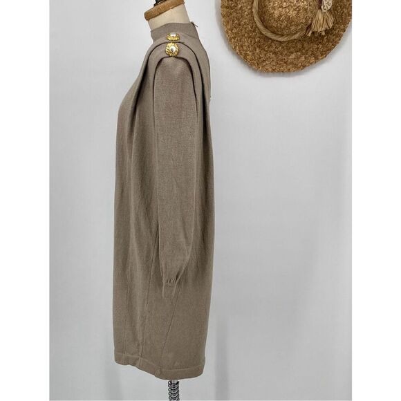 Vintage Antonella Preve New York M Santana Knit Midi Dress Embellished Beige 80s - Picture 3 of 15
